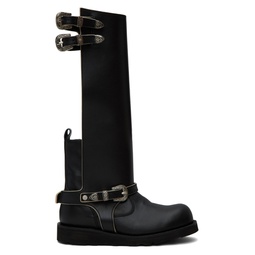 Black Heather Cutout Leather Boots 232375F115000