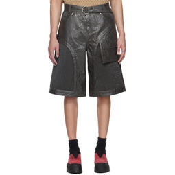 Gray Sunbird Faux Leather Shorts 241375M193000