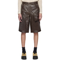 Brown Sunbird Faux Leather Shorts 241375M193001