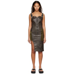 Khaki Sadie Faux Leather Midi Dress 231375F054000