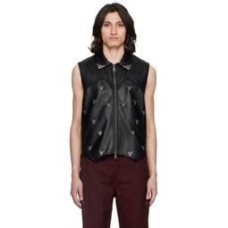 Black Applique Faux Leather Vest 241375M185000