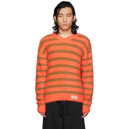 Orange   Brown Stripe Sweater 222375M206002