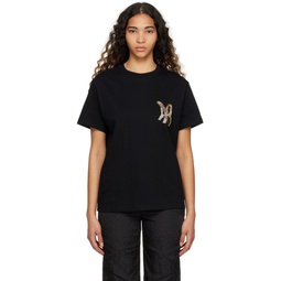 Black AB Embroidered T Shirt 231375F110009
