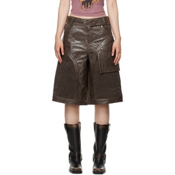 Brown Sunbird Panel Faux Leather Shorts 241375F088002