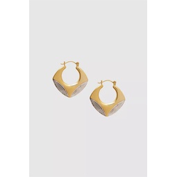 Two Tone Squared Hoop Earrings - 14K Gold