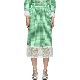 Green   White Gingham Midi Skirt 241894F092002