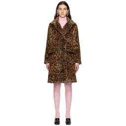 Brown Leopard Faux Fur Coat 232894F059000