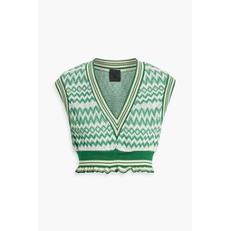 Cropped jacquard-knit cotton-blend vest