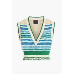 Cropped crochet-knit cotton-blend vest
