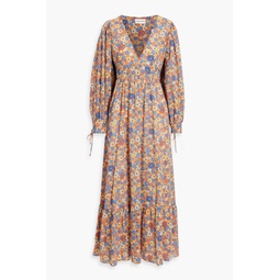 Paolina gathered floral-print cotton-voile maxi dress