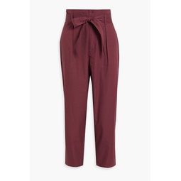Kira belted pleated cotton-poplin tapered pants