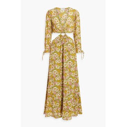 Cutout floral-print cotton-georgette maxi dress