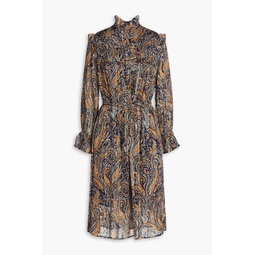 Belted paisley-print chiffon midi shirt dress