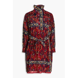 Belted floral-print cotton-gauze mini shirt dress