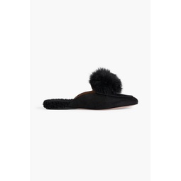 Foxy pompom-embellished shearling-lined suede slippers