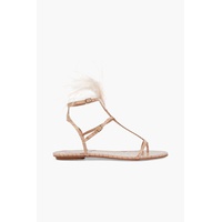 Ponza feather-trimmed croc-effect leather sandals