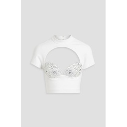 Cropped cutout crystal-embellished jersey top