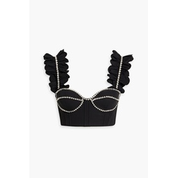 Cropped crystal-embellished ruffled cotton-poplin bustier top