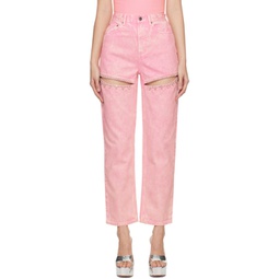 Pink Crystal Slit Jeans 241372F069001