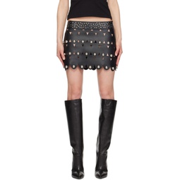 Black Studded Eye Leather Miniskirt 241372F090010