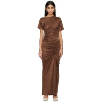Brown Ruched Midi Dress 241302F055026