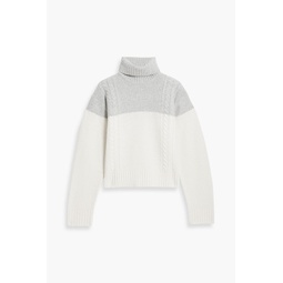 Two-tone cable-knit wool turtleneck sweater