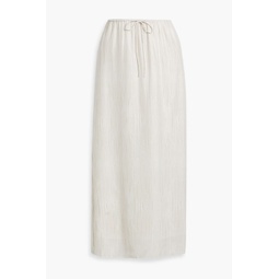 Striped silk-crepe midi skirt