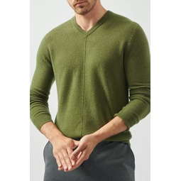 Recycled Cashmere Exposed Seam V-Neck Sweater - Bay Leaf