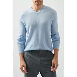 Recycled Cashmere Exposed Seam V-Neck Sweater - Winter Sky