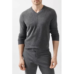 Recycled Cashmere Exposed Seam V-Neck Sweater - Heather Charcoal