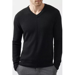 Recycled Cashmere Exposed Seam V-Neck Sweater - Black