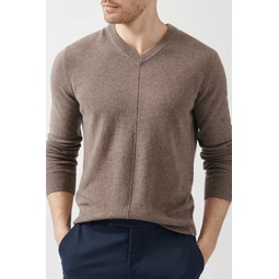 Recycled Cashmere Exposed Seam V-Neck Sweater - Barley