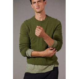 Recycled Cashmere Exposed Seam Crew Neck Sweater - Bay Leaf