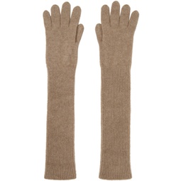 Brown Baby Cashmere Knit Long Gloves 241484F012003