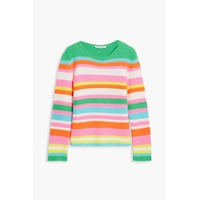 Striped pointelle-knit cashmere sweater
