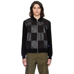 Black Checkered Leather Jacket 241469M200005