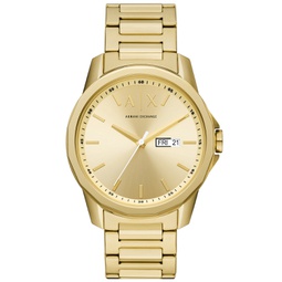 Mens Three-Hand Day-Date Gold-Tone Stainless Steel Bracelet Watch 44mm