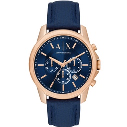 Mens Chronograph Blue Leather Strap Watch 44mm