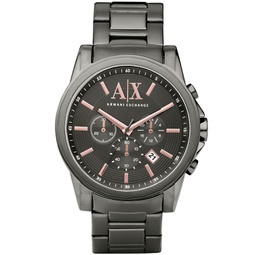 Mens Chronograph Gunmetal Gray Stainless Steel Bracelet Watch 45mm