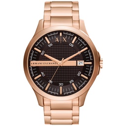 Mens Three-Hand Quartz Date Rose Gold-Tone Stainless Steel Watch 46mm