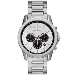 Mens Quartz Chronograph Silver-Tone Stainless Steel Watch 44mm