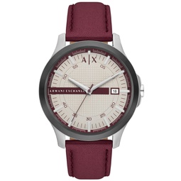Mens Hampton Three Hand Date Red Leather Watch 46mm