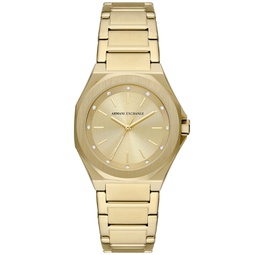 Womens Quartz Three Hand Gold-Tone Stainless Steel Watch 34mm