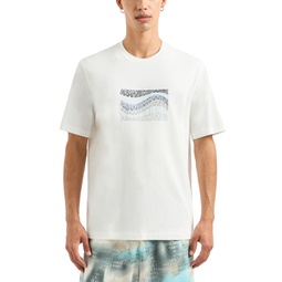 Mens Cotton Wave Logo Print T Shirt