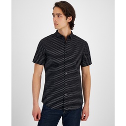 Mens Short Sleeve Button-Front Double Dash Print Shirt