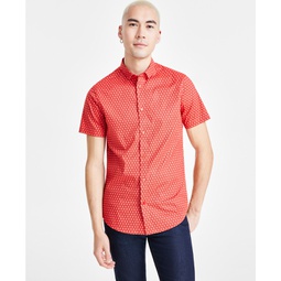 Mens Short Sleeve Button-Front Geometric Print Shirt