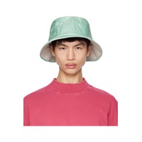 Reversible Green   Gray Embroidered Bucket Hat 231129M140003
