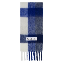 Blue   White Checked Scarf 241129M150008