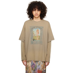 Taupe Layered Long Sleeve T Shirt 241129F110062