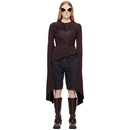 Brown Asymmetrical Long Sleeve T Shirt 241129F110061